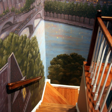 Paris Panorama 360 degree Mural hand painted throughout a 17 foot stairway