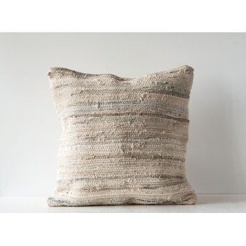 Light Multicolor Square Recycled Cotton and Canvas Chindi Pillow