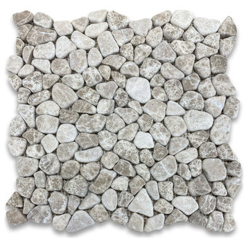 NonSlip Pebble Stone Emperador Light Marble Shower Floor Tile Tumbled, 1 sheet