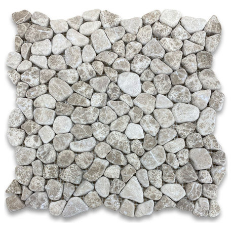 NonSlip Pebble Stone Emperador Light Marble Shower Floor Tile Tumbled, 1 sheet