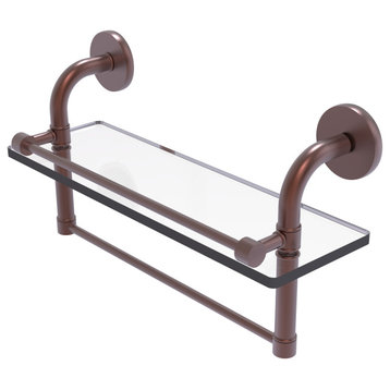 Remi 16" Gallery Glass Shelf with Towel Bar, Antique Copper