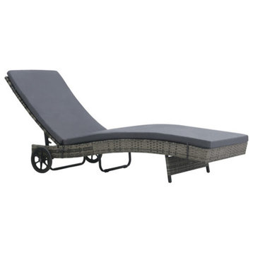 vidaXL Patio Lounge Chair Sunbed with Wheels & Cushion Poly Rattan Anthracite