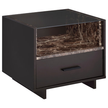 Brant Nightstand in Espresso and Faux Marble