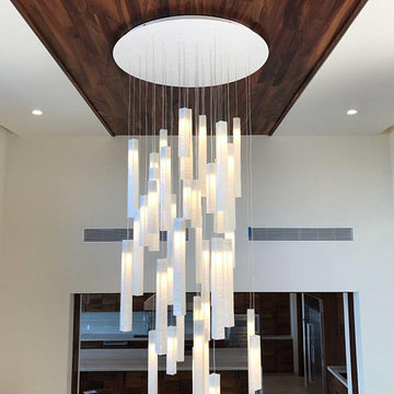 CINEMA LIGHTING -CUSTOM GLASS PENDANT LIGHTING CHANDELIER IN HIGH LOBBY