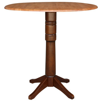 42" Round dual drop Leaf Pedestal Table - 42.3 "H, Cinnamon/Espresso