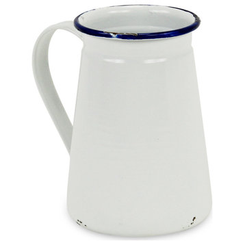 Lacquered White Jug With Blue Rim Decor