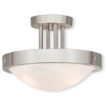 Livex Lighting - Ceiling Mount With White Alabaster Glass, Brushed Nickel - Classic and inviting, this semi flush mount works well with any style of decor. Finished in brushed nickel with white alabaster glass for soft illumination.