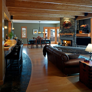 Great room with "northwest lodge" styling