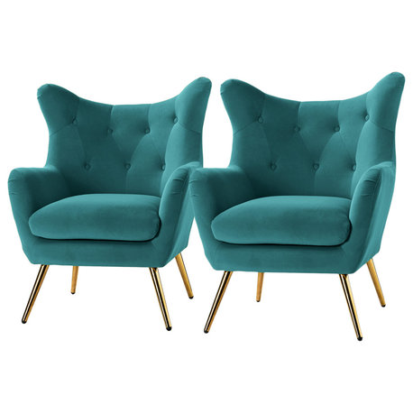 Upholstered Accent Chair With Tufted Back, Set of 2, Blue