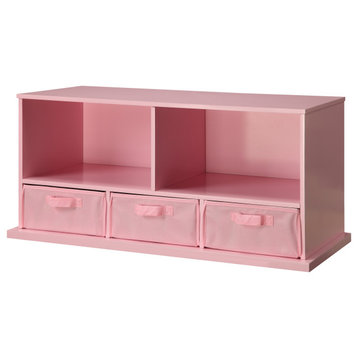 Shelf Storage Cubby With Three Baskets, Pink