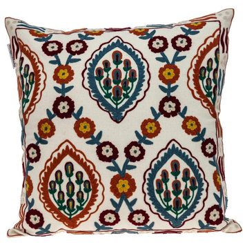 Floral Embroidered Multicolor Decorative Pillow