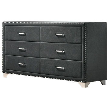 Melody 6-Drawer Upholstered Dresser Gray