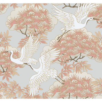 Sprig and Heron Wallpaper, Coral