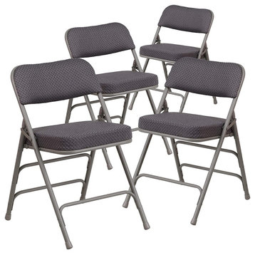 Set of 4 Dining Chair, Folding Design With Cushioned Seat & Backrest, Grey