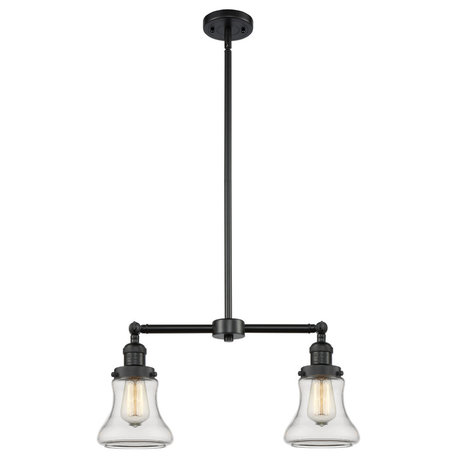 2-Light Bellmont 22" Chandelier, Matte Black, Glass: Clear