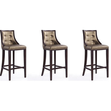 Manhattan Comfort Fifth 31.5" Faux Leather Barstool in Bronze (Set of 3)