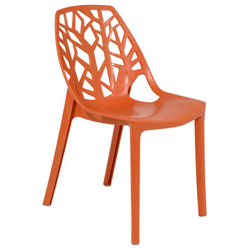 Leisuremod Cornelia Tree Back Design Lucite Dining Chair, Orange