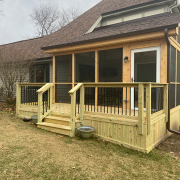 Screen Porch with Cathedral Ceiling, cedar rails, & shed roof in Lake Barrington