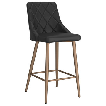 Contemporary Faux Leather/Metal 26" Counter Stool, Set of 2, Black