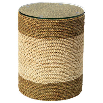 Two Tone Rope Wrapped Drum Accent Table Brown Off White Natural Coastal Island