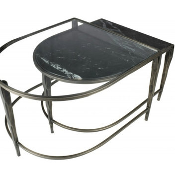 Set of 2 Black Marble Top and Glass Coffee Tables