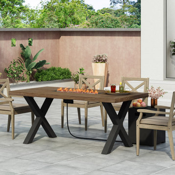 Hyrum Outdoor 40,000 BTU Fire Pit Dining Table With Tank Holder