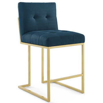 Home Square 3 Piece Upholstered Metal Counter Stool Set in Gold and Azure
