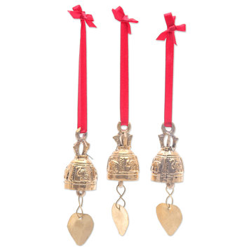 Novica Handmade Elephant Chant Brass Ornaments, 3-Piece Set
