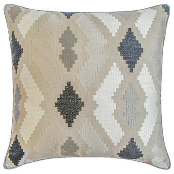 Beige Cotton Embroidery 26"x26" Throw Pillow Cover - Paternella