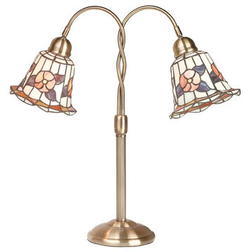 Twin Goose Neck Table Lamp Floral Stained Glass 40 Watt Type A