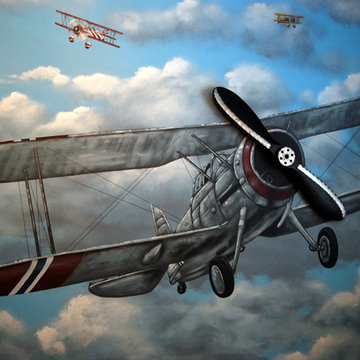 Aviation/Planes Themed Mural by Tom Taylor of Wow Effects, for a boy's bedroom.
