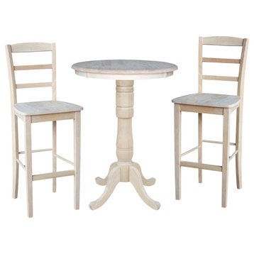 30" Round Pedestal Bar Height Table With 2 Madrid  Bar Height Stools