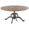 Artezia 42-Inch Round Coffee Table with Reclaimed Teak Top and Adjustable Crank