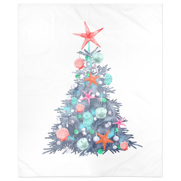 Coastal Christmas Tree 50x60 Sherpa Fleece Blanket