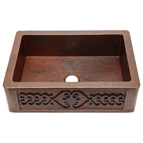 33" Single Well Copper Farmhouse Kitchen Sink - Wrought Iron by SoLuna, Dark Smoke