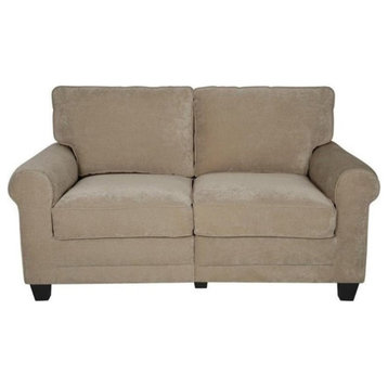 Bowery Hill Traditional Velvet Fabric Loveseat with 2 Pillows in Marzipan Beige