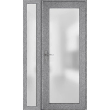 Front Exterior Prehung Door Frosted Glass / Manux 8102 Grey / 52 x 80" Right In