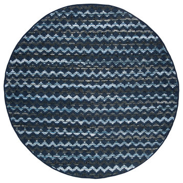 Safavieh Montauk Collection MTK120 Rug, Navy Blue/Black, 6' Round