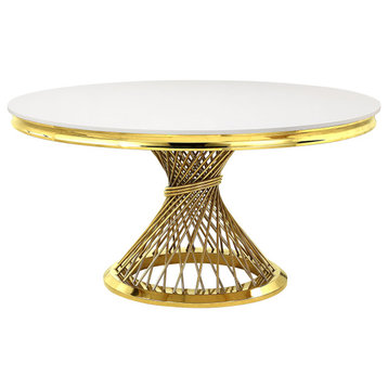 ACME Fallon Dining Table in Faux Marble Top & Mirrored Gold Finish