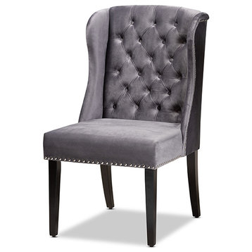 Cassondrah Contemporary Glam Velvet Wingback Dining Chair, Gray/Dark Brown