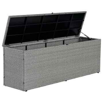 Nino 59.06" Modern Minimalist Outdoor Faux Wicker Deck, Patio Storage Box, Gray
