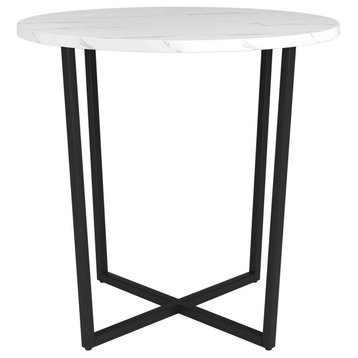 Pivetta 22 Wide Round Side Table With Faux Marble Top In Blackened Bronze