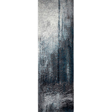 Midnight Fog Abstract Area Rug, Gray, 2'5"x8' Runner