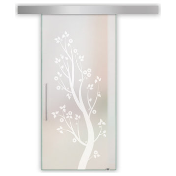 Sliding Glass Door With Frosted Designs ALU100, 38"x81", T-Handle Bars
