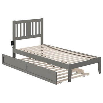 AFI Tahoe Twin XL Solid Wood Bed and Twin XL Trundle with USB Charger in Gray