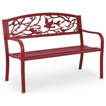 Costway Patio Garden Bench Yard Outdoor Furniture Cast Iron Porch Chair Red