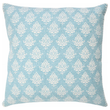 20" X 20" Light Blue And White 100% Cotton Geometric Zippered Pillow
