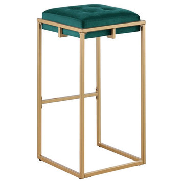 Coaster Nadia Square Velvet Padded Seat Bar Stool in Green and Gold