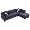 Malone 111 in. Black Suede 4-Seater Sectional Sofa With 2-Throw Pillow