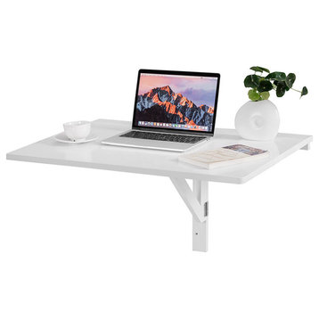 Costway Wall-Mounted Drop-Leaf Table Folding Dining Table Space Saver White